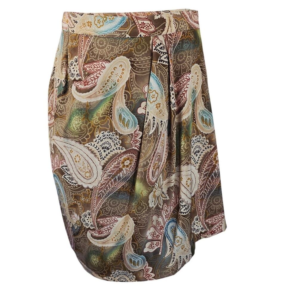 Doncaster Tan Blue Paisley Wrap 100% Silk Business Work Women's Skirt 8